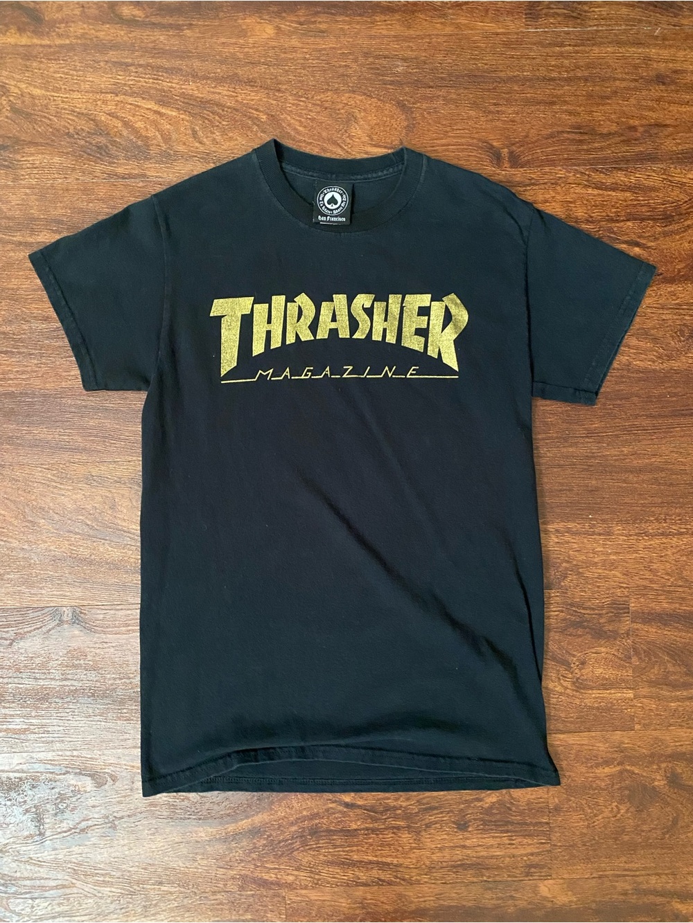 Vintage Thrasher Magazine Black T-Shirt with Gold Logo